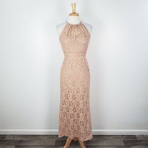 Adrianna Papell Lace Sleeveless Size 4 Peach Maxi Evening Dress Long Women's